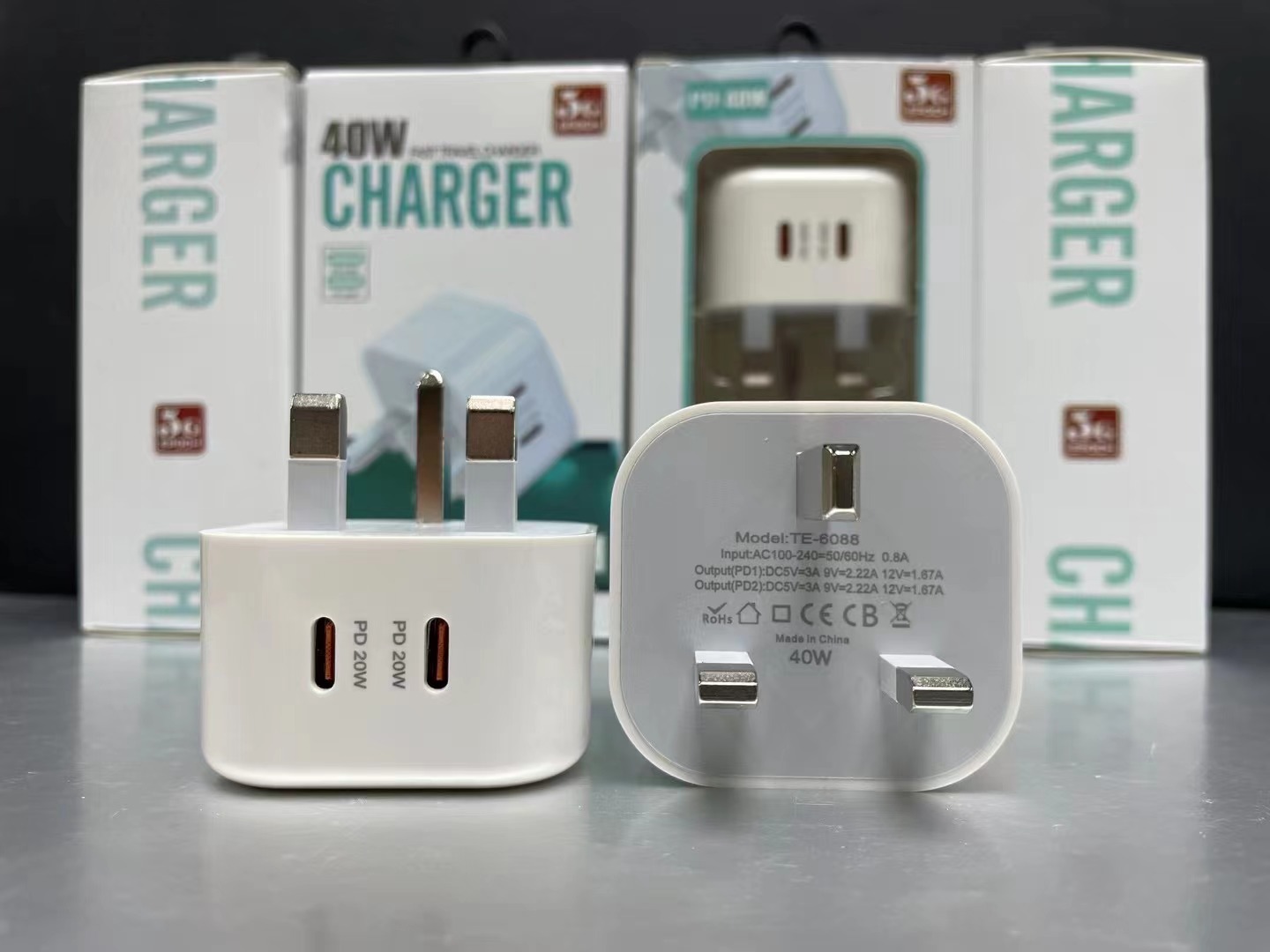 40W Dual PD USB C Wall Charger Eu US Uk Type c Power Adapter Fast Quick Charging Plugs For Iphone 12 13 14 15 Pro Max Samsung HTC