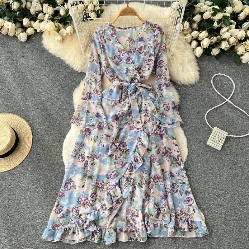 Casual Dresses Spring Autumn Women V-Neck Long Sleeve Slim Dress Sweet Floral Irregular Ruffles Hem One Piece Chiffon, Black
Casual Dresses Spring Autumn Women V-Neck Long Sleeve Slim Dress Sweet Floral Irregular Ruffles Hem One Piece Chiffon, Black