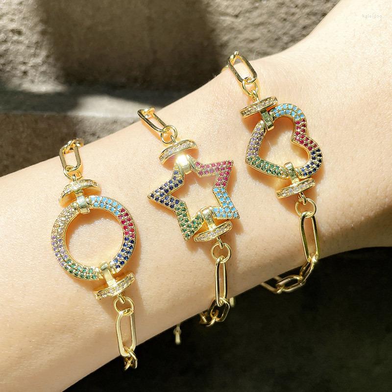 Charm Bracelets Hip Hop Jewelry Fashion Micro Inlay Colorful Zircon Round Five-Pointed Star Peach Heart Bracelet For Women Trendy Gift
Charm Bracelets Hip Hop Jewelry Fashion Micro Inlay Colorful Zircon Round Five-Pointed Star Peach Heart Bracelet For Women Trendy Gift