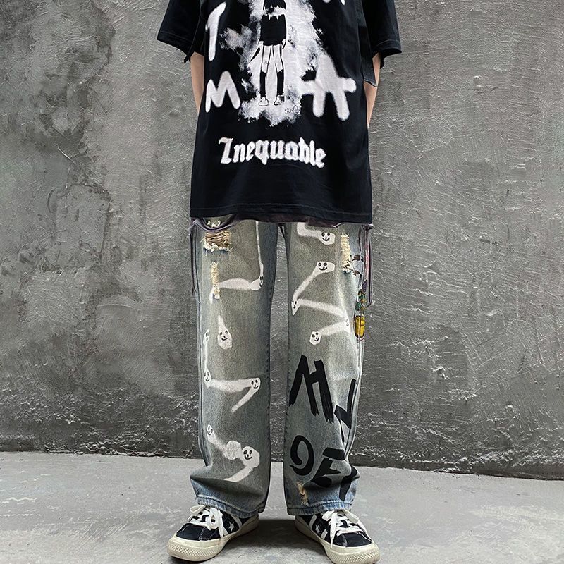 Men's Pants High street hiphop personality graffiti large size jeans men ins brand loose straight trousers ripped pants 230512
Men's Pants High street hiphop personality graffiti large size jeans men ins brand loose straight trousers ripped pants 230512