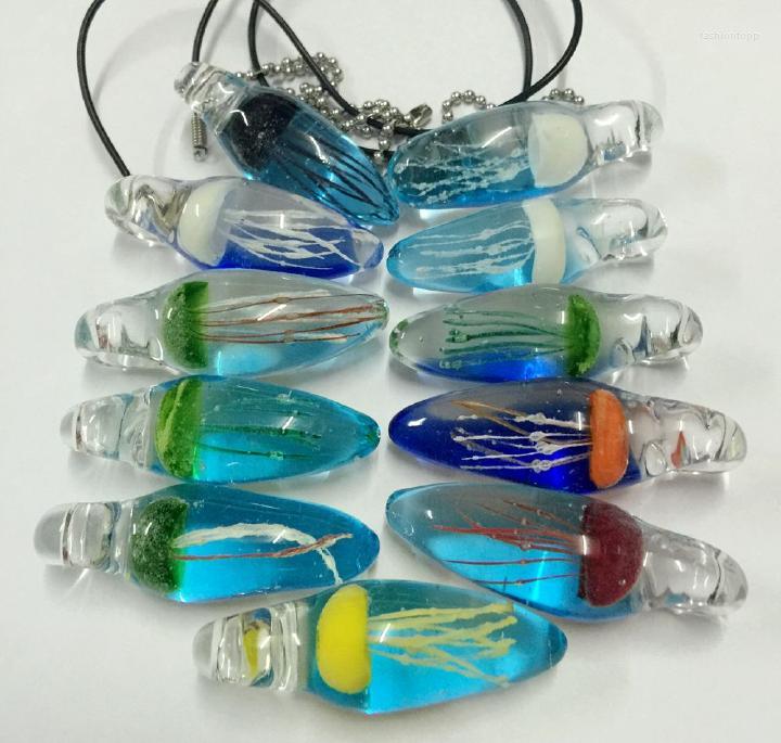 Pendant Necklaces 11 PCS Mixed Jellyfish Hand Blown Blue Back Color Glass Tentacles Necklace Black Rope
Pendant Necklaces 11 PCS Mixed Jellyfish Hand Blown Blue Back Color Glass Tentacles Necklace Black Rope