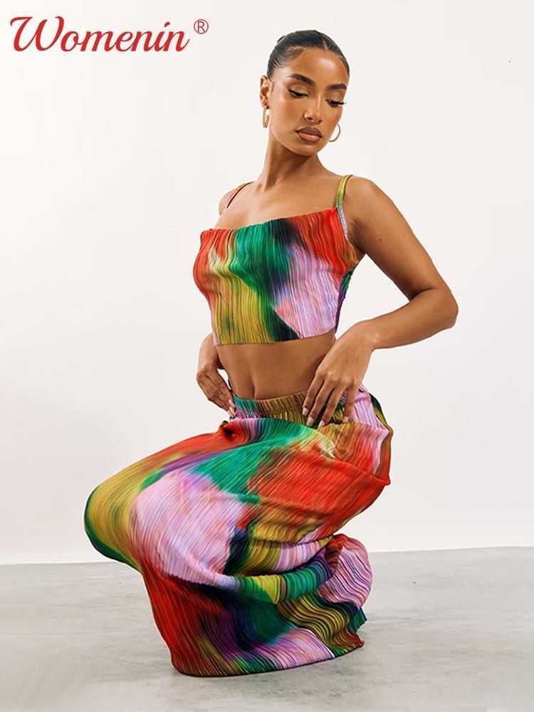 Two Piece Dress Elegant Tiedyed Printed Pleated Skirt Suit Women Printting Camisole Backless Long Set Summer Lady 2 Sets 230512
Two Piece Dress Elegant Tiedyed Printed Pleated Skirt Suit Women Printting Camisole Backless Long Set Summer Lady 2 Sets 230512