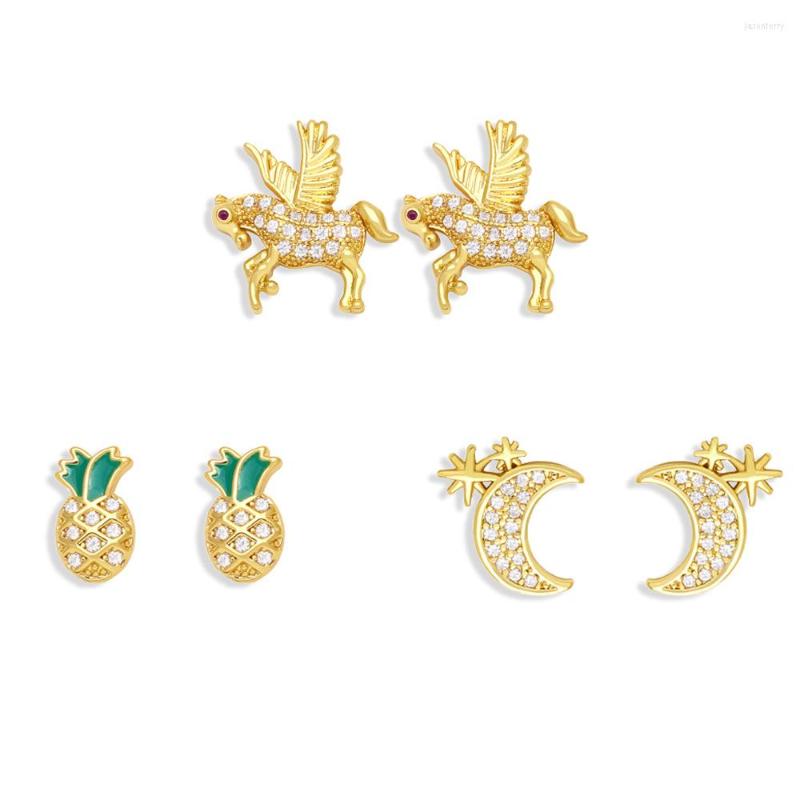 Stud Earrings EYIKA Korean Exquisite Flying Horse Fashion Zircon Versatile Moon Star Pineapple Small Earring Ladies Jewelry
Stud Earrings EYIKA Korean Exquisite Flying Horse Fashion Zircon Versatile Moon Star Pineapple Small Earring Ladies Jewelry