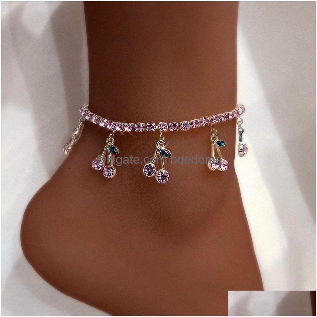 Anklets Trendy Red Big Cherry Anklet Bracelet For Women Bling Crystal Fruit Tennis Ankle Chain Punk Party Jewelry Gifts 230426 Drop D Dhzml
Anklets Trendy Red Big Cherry Anklet Bracelet For Women Bling Crystal Fruit Tennis Ankle Chain Punk Party Jewelry Gifts 230426 Drop D Dhzml
