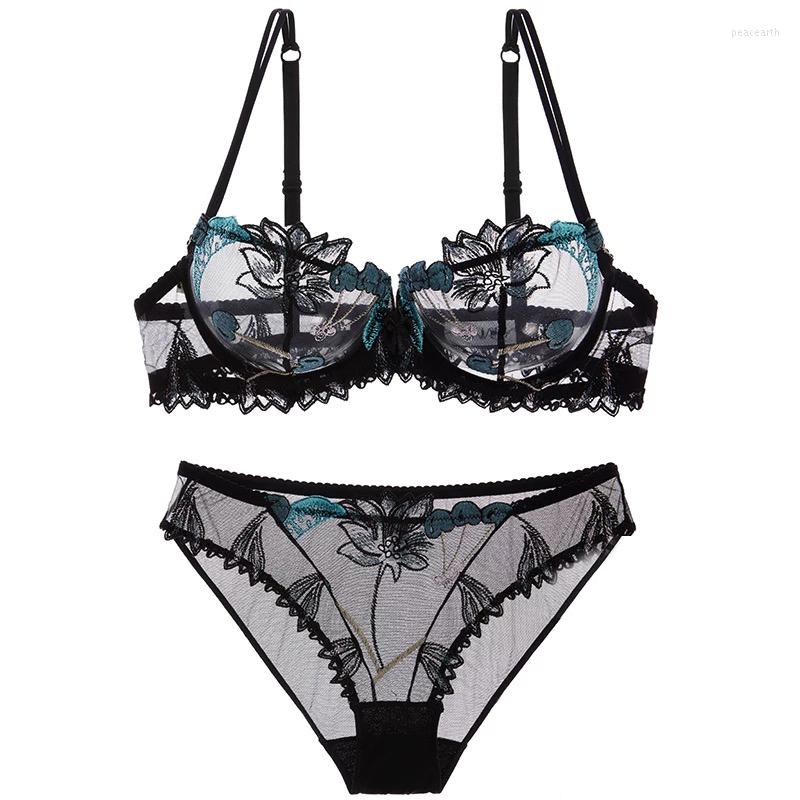 Bras Sets Underwire Bra & Panty Lingerie Ultra-thin Set Womens Big Size Transparent Floral Embroidered 32 34 36 38 B C D, Green
Bras Sets Underwire Bra & Panty Lingerie Ultra-thin Set Womens Big Size Transparent Floral Embroidered 32 34 36 38 B C D, Green