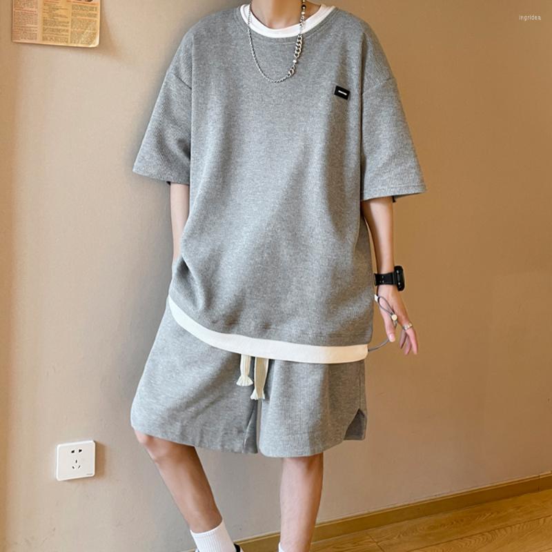 Men's Tracksuits Men's Casual Sports Suit Summer Fake Two Pieces Round Neck T-shirt And Shorts Two-piece Sets Waffle Tees Short, White gray
Men's Tracksuits Men's Casual Sports Suit Summer Fake Two Pieces Round Neck T-shirt And Shorts Two-piece Sets Waffle Tees Short, White gray