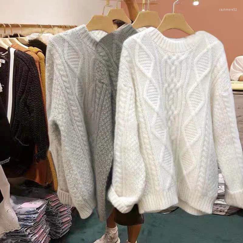 Women's Sweaters Thickened Fried Dough Twist Sweater Women's Autumn And Winter Korean Slouchy Loose Pullover Versatile Knit Top Shirts, Apricot 
Women's Sweaters Thickened Fried Dough Twist Sweater Women's Autumn And Winter Korean Slouchy Loose Pullover Versatile Knit Top Shirts, Apricot