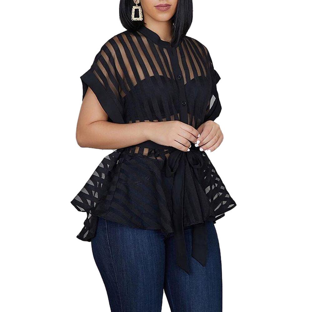 T-Shirt Women's Sexy Flared Tops Perspective Striped Tops Fashion Short Sleeve Blouse With Waist Belt Summer Shirts, Black
T-Shirt Women's Sexy Flared Tops Perspective Striped Tops Fashion Short Sleeve Blouse With Waist Belt Summer Shirts, Black