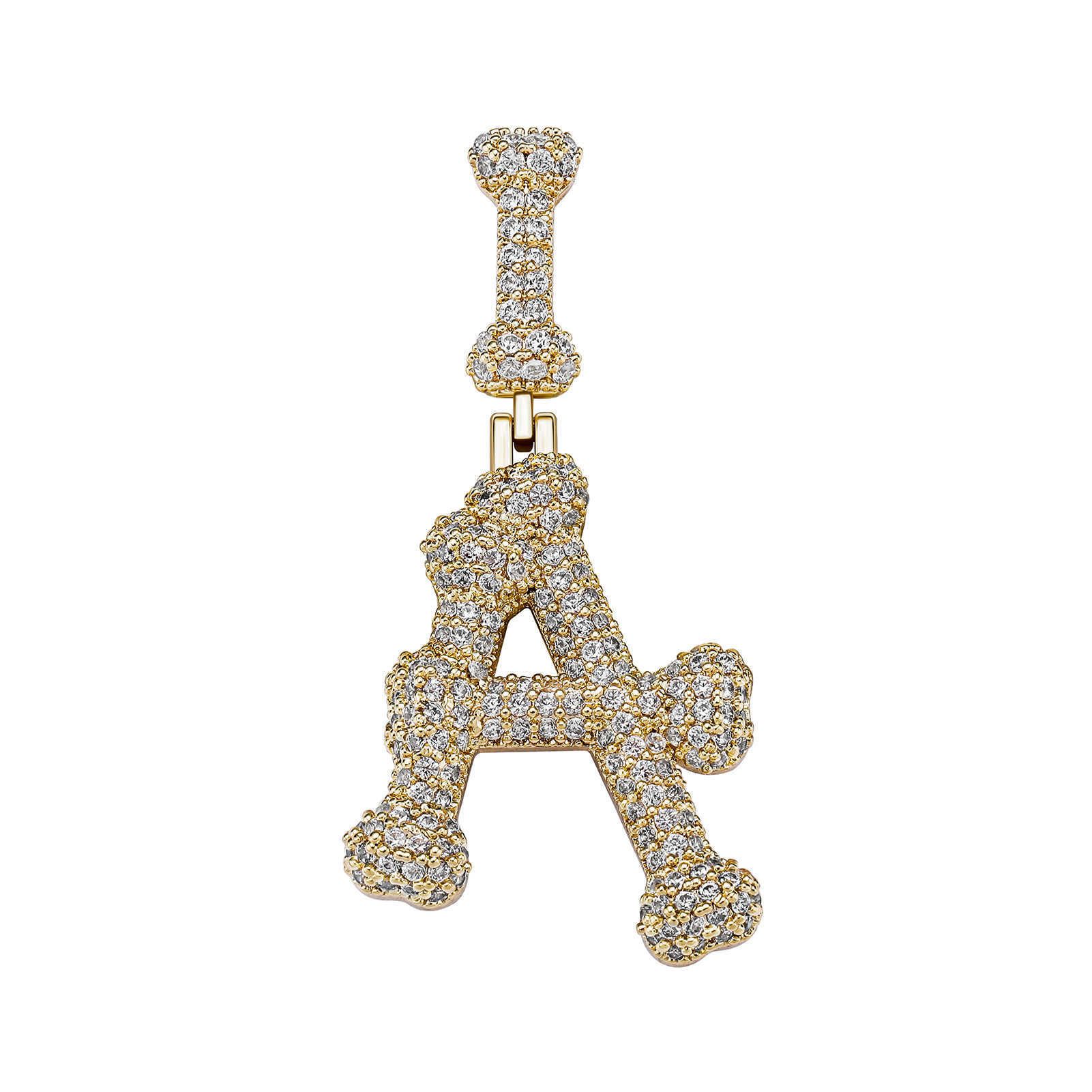 Unisex Ins New Bone Pendant 26 Initial Letters Hip Hop Necklace A-Z 14K Gold Plated Bling CZ Stone Cubic Zircon Iced Out Necklaces Rapper Jewelry Acce