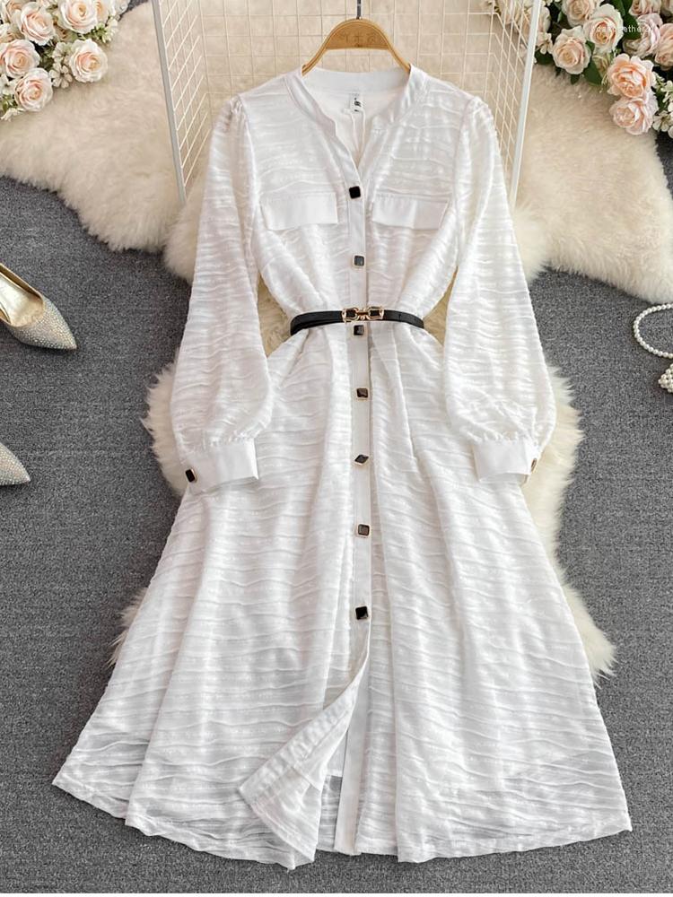 Casual Dresses FMFSSOM Spring Autumn Women Fashion Long Sleeve V-Neck Single Breasted A-Line Dress Elegant Pleated MIDI With Belt, Black
Casual Dresses FMFSSOM Spring Autumn Women Fashion Long Sleeve V-Neck Single Breasted A-Line Dress Elegant Pleated MIDI With Belt, Black