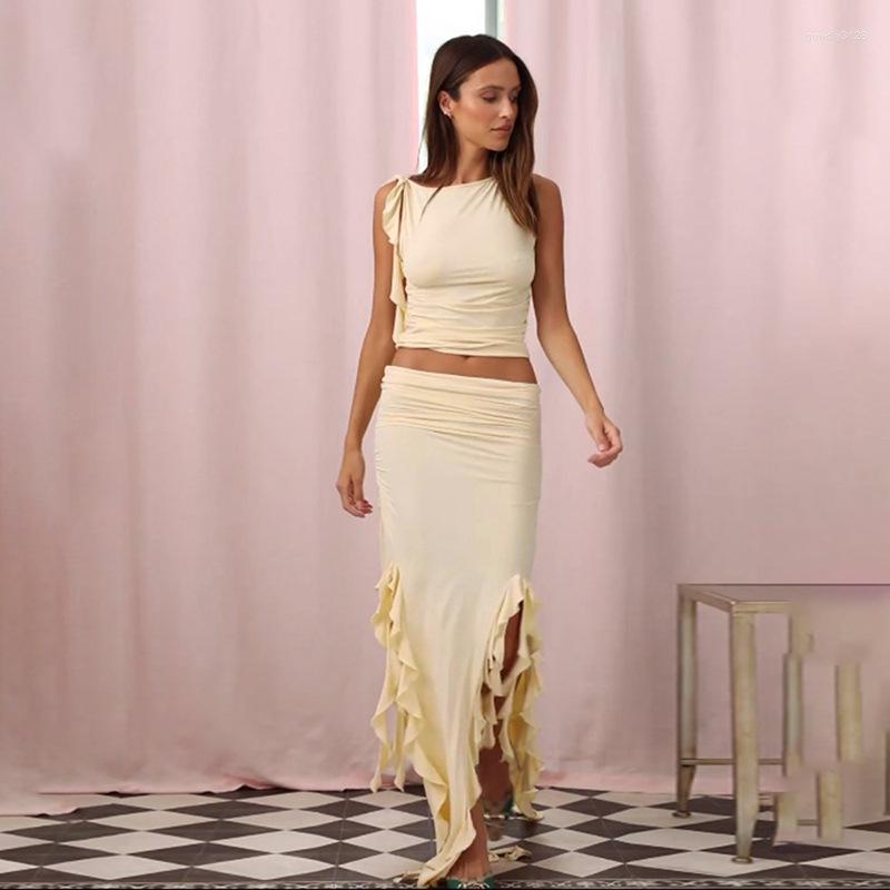 Work Dresses 2023 Summer Fashion Women' Set Slim Split Ruffles Long High Waist Skirt Sleeveless Solid Color T-shirt Two-piece DF708, Black
Work Dresses 2023 Summer Fashion Women' Set Slim Split Ruffles Long High Waist Skirt Sleeveless Solid Color T-shirt Two-piece DF708, Black