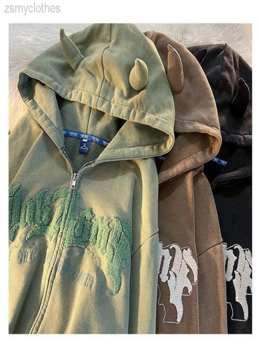 Zipper hoodie cute horn letter embroidery hooded cardigan street sports sweater men and women retro oversize jacket Y2K autumn7587301, Gray
Zipper hoodie cute horn letter embroidery hooded cardigan street sports sweater men and women retro oversize jacket Y2K autumn7587301, Gray