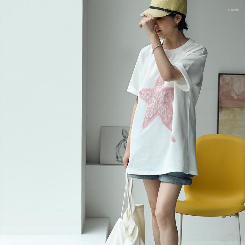 Women's T Shirts MICOCO T8820C Korean Alphabet Print Five-pointed Star Stick Cloth Loose Medium Length Round Neck Short Sleeve T-shirt, White
Women's T Shirts MICOCO T8820C Korean Alphabet Print Five-pointed Star Stick Cloth Loose Medium Length Round Neck Short Sleeve T-shirt, White