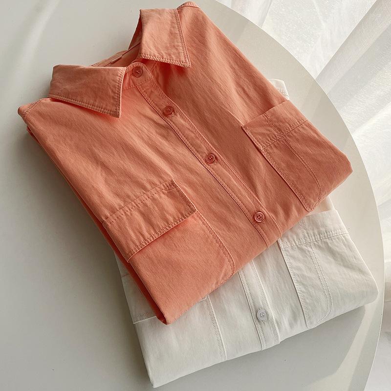 Women's Blouses Cotton Orange Shirt Long Sleeve Female Design Sense Spring Clothes Loose Casual Top Double Pocket Women
Women's Blouses Cotton Orange Shirt Long Sleeve Female Design Sense Spring Clothes Loose Casual Top Double Pocket Women
