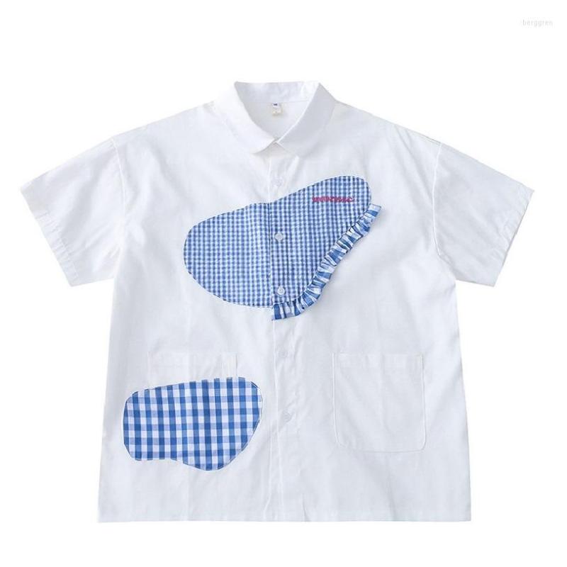 Women' Blouses Niche Design Women' Summer White Short-sleeved Plaid Patch Ruffles Ladies Loose Cotton Shirts Tops
Women' Blouses Niche Design Women' Summer White Short-sleeved Plaid Patch Ruffles Ladies Loose Cotton Shirts Tops