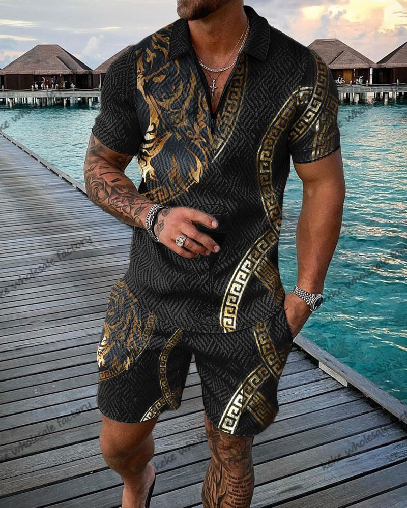 Men's Tracksuits KeKe Summer Oversized Men's Tracksuit Solid Color Short Sleeve Zipper Polo Shirt Shorts Set Male Casual Streetwear 2piece S