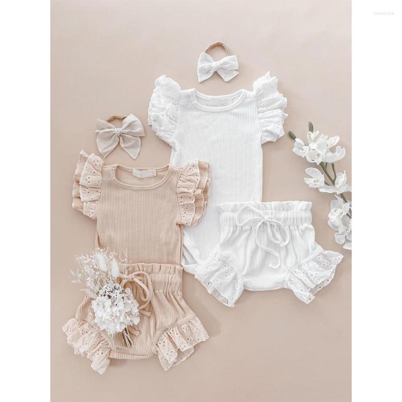 Clothing Sets Lovely Summer Born Baby Girls Clothes Flower Hollow Ruffles Sleeve Ribbed Knitted Bodysuits High Waist Shorts Headband 
Clothing Sets Lovely Summer Born Baby Girls Clothes Flower Hollow Ruffles Sleeve Ribbed Knitted Bodysuits High Waist Shorts Headband