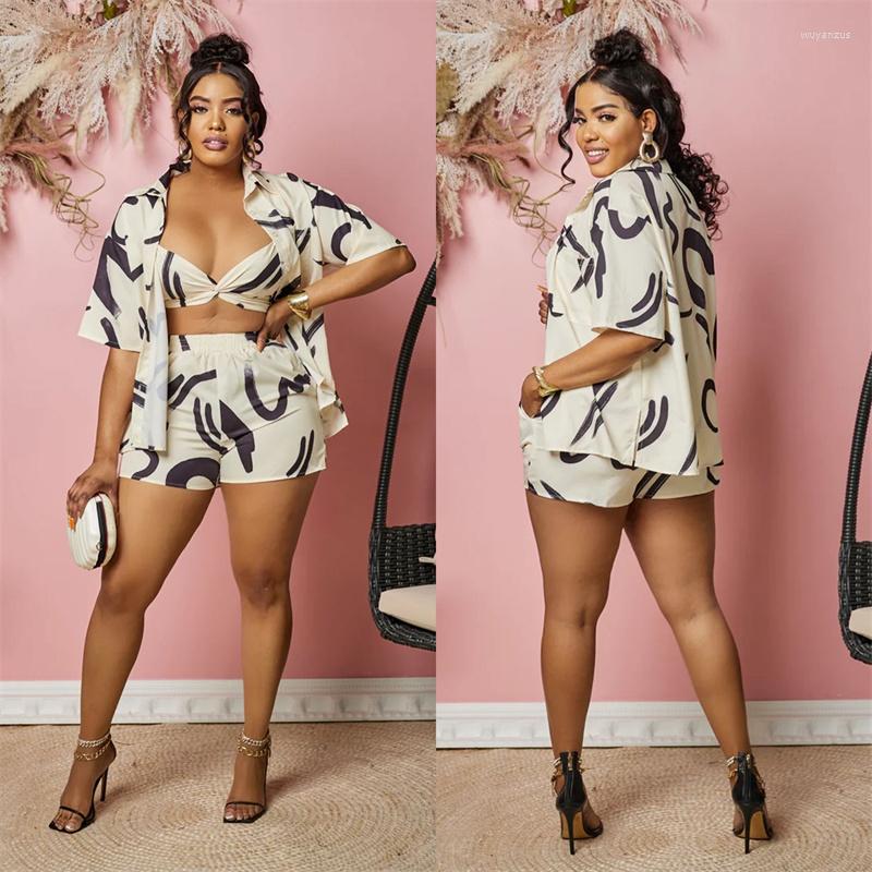 Women' Tracksuits Ladies Summer Printed Wide Sleeve Shirt With Sling T-shirt Elastic Waist Shorts Daily Fashion Casual 3-piece Set, Multi
Women' Tracksuits Ladies Summer Printed Wide Sleeve Shirt With Sling T-shirt Elastic Waist Shorts Daily Fashion Casual 3-piece Set, Multi