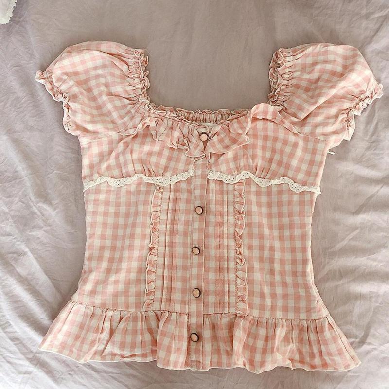 T-Shirt Fairycore Retro Cropped Tees Women 00s 90s Vintage Plaid Tshirt Y2K Aesthetic Kawaii Lace Frill Low Cut Milkmaid Top Clothes, Type 2
T-Shirt Fairycore Retro Cropped Tees Women 00s 90s Vintage Plaid Tshirt Y2K Aesthetic Kawaii Lace Frill Low Cut Milkmaid Top Clothes, Type 2