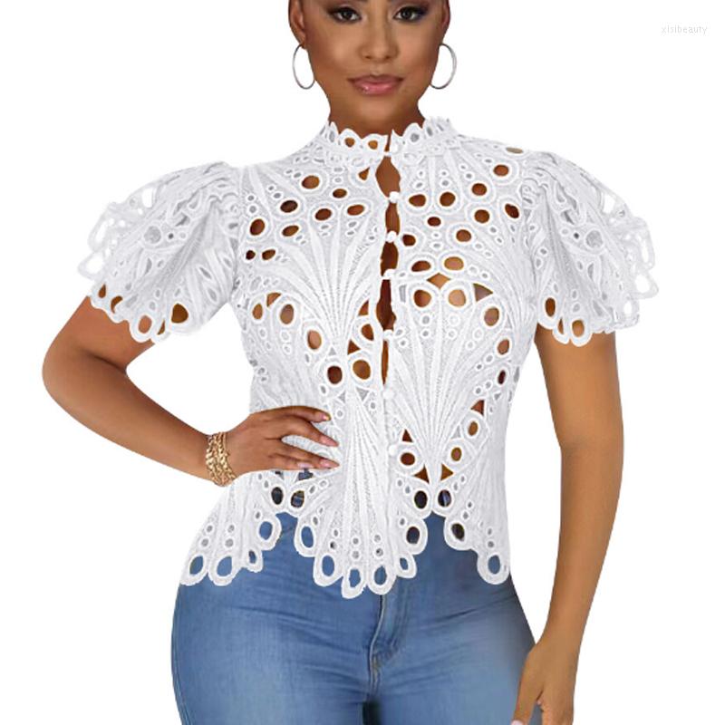 Women' Blouses Sexy Hollow Out Blouse Summer Short Flare Sleeve Round Collar Breathable Nightclub Women Tops Button Shirt Loose Clothes, White
Women' Blouses Sexy Hollow Out Blouse Summer Short Flare Sleeve Round Collar Breathable Nightclub Women Tops Button Shirt Loose Clothes, White