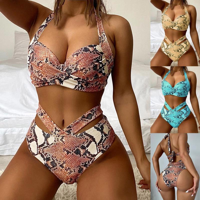 Women' Swimwear Wrap Piece Front High Swimsuit Snakeskin Two Tops Shorts Retro Halter Print Push Ruched Bikini Waist Tankinis Set, Blue
Women' Swimwear Wrap Piece Front High Swimsuit Snakeskin Two Tops Shorts Retro Halter Print Push Ruched Bikini Waist Tankinis Set, Blue