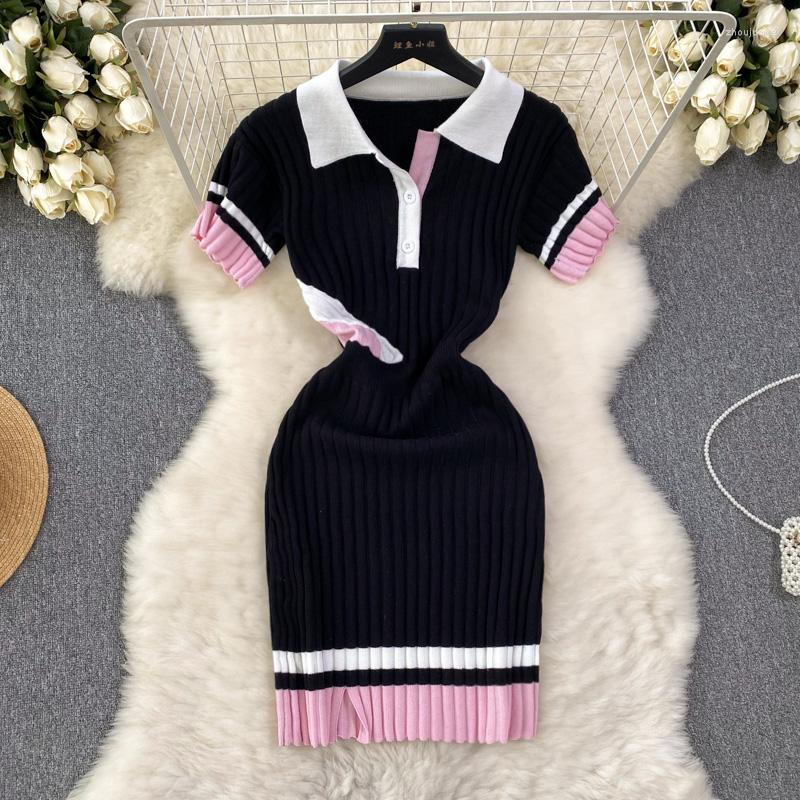 Party Dresses American Sexy Slim Fit Polo Neck Contrast Waist Short Sleeve Split Wrap Hip Knit Dress, Black
Party Dresses American Sexy Slim Fit Polo Neck Contrast Waist Short Sleeve Split Wrap Hip Knit Dress, Black