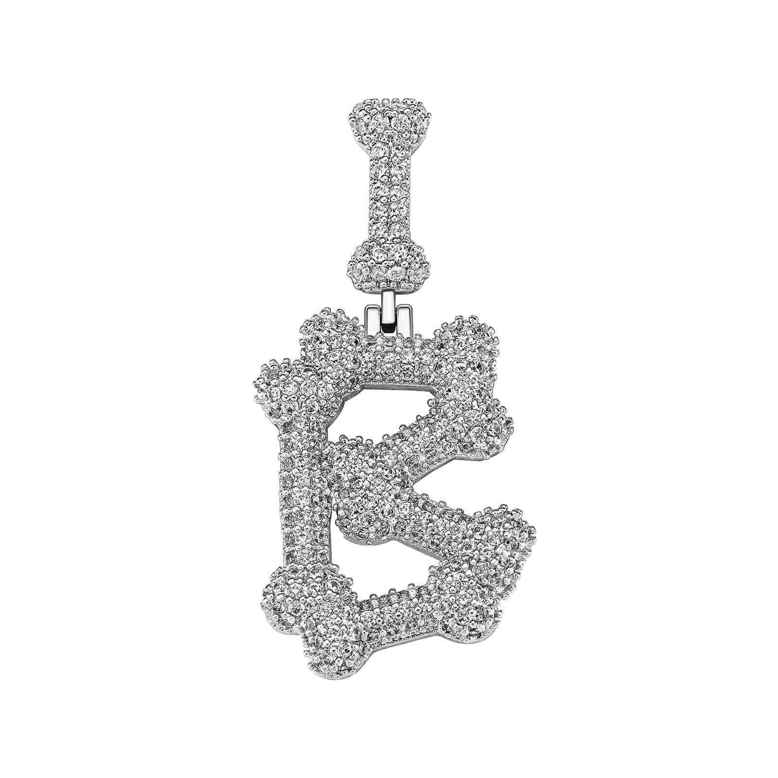 Unisex Ins New Bone Pendant 26 Initial Letters Hip Hop Necklace A-Z 14K Gold Plated Bling CZ Stone Cubic Zircon Iced Out Necklaces Rapper Jewelry Acce