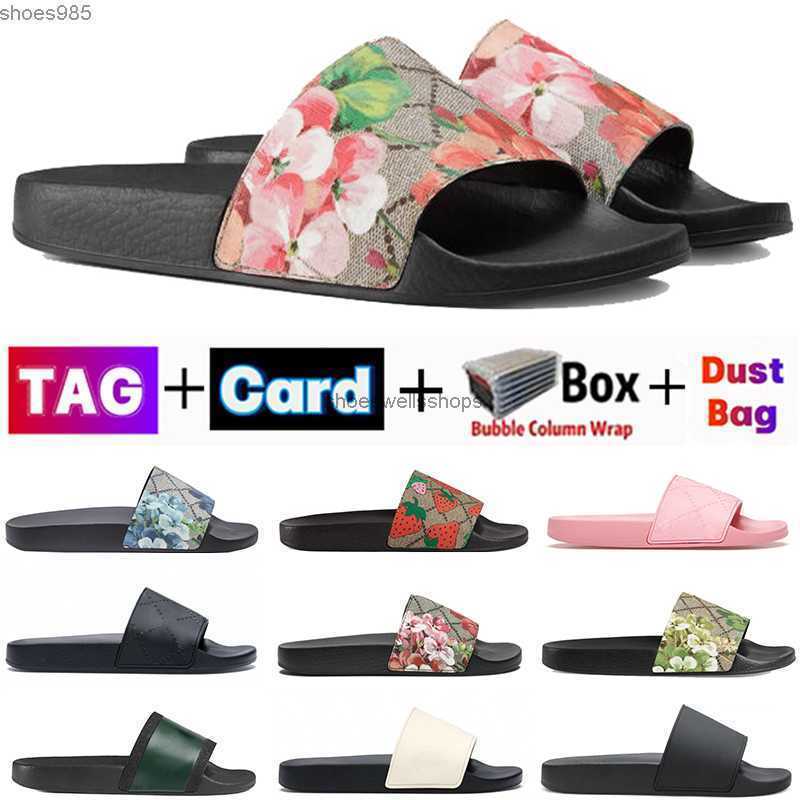 

2023 Designer slippers Men Women slides with Box Dust Bag card Shoes black floral Strawberry print web rubber slide Canvas green flowers Sandal Summer Flat Slipper, #2- stripe rubber slide ecru