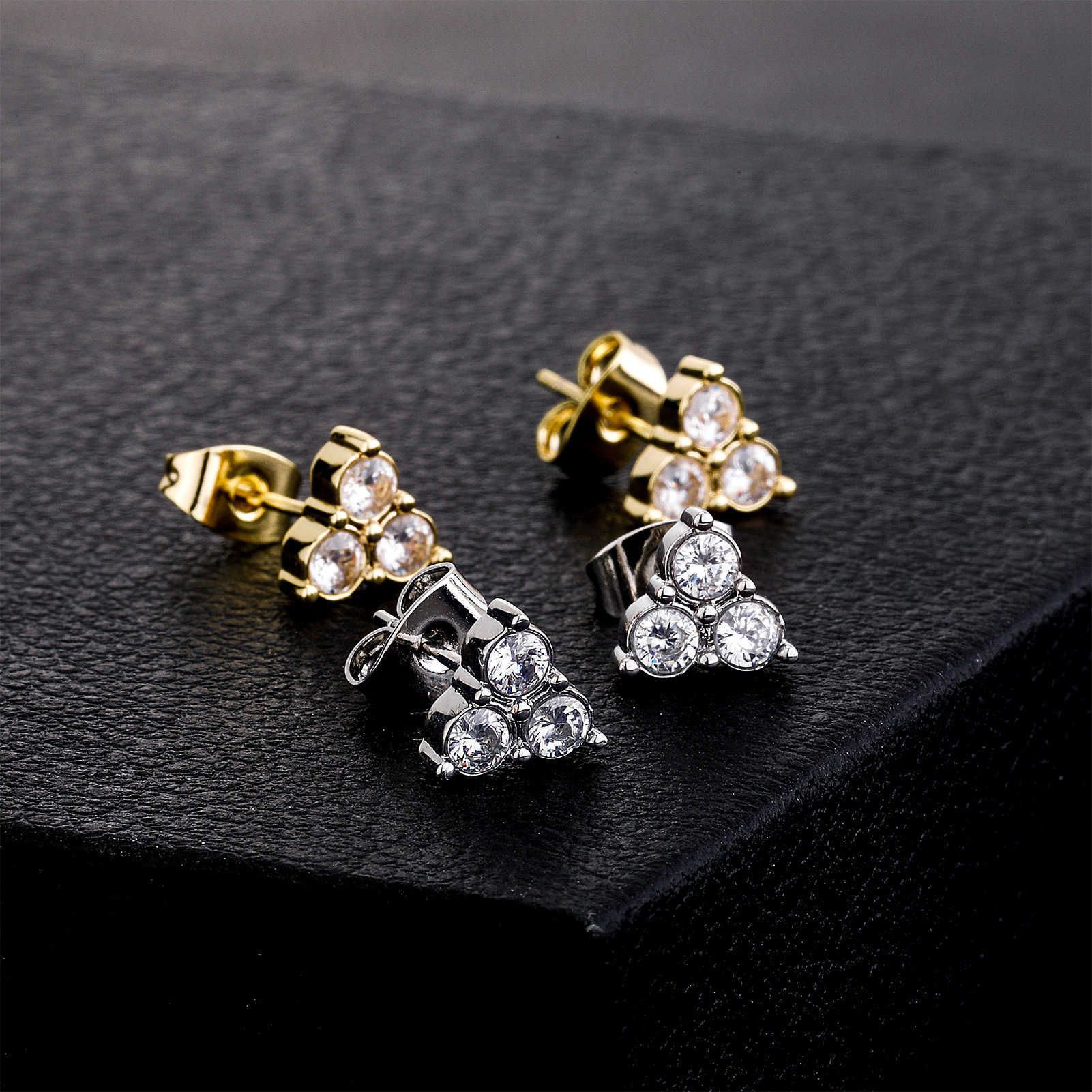 Exquisite Ins 925 Silver Needle Love Heart Earrings stud iced out cubic zirconia studs earring Small Triangle Design Jewelry Bridal Cross Ear ring For