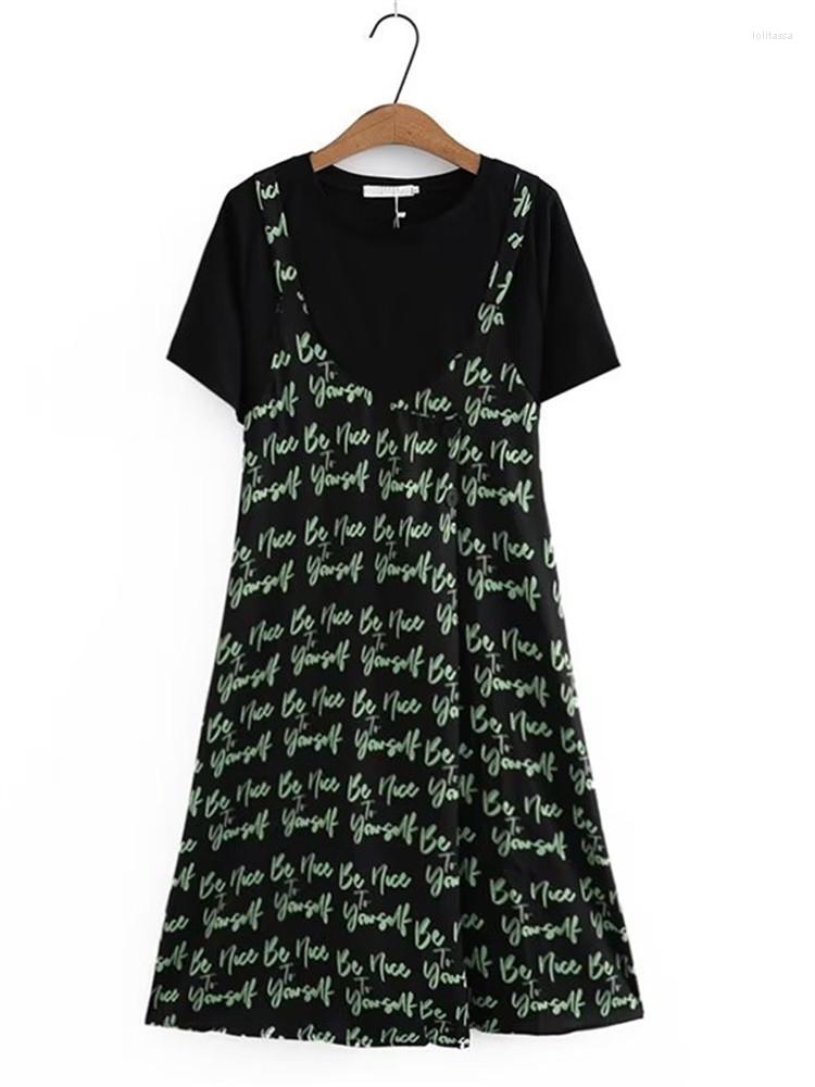 Plus Size Dresses Women's Dress Stitched Thin Round-Neck Short-Sleeved T-Shirt With Letter Pattern Suspender, Black
Plus Size Dresses Women's Dress Stitched Thin Round-Neck Short-Sleeved T-Shirt With Letter Pattern Suspender, Black