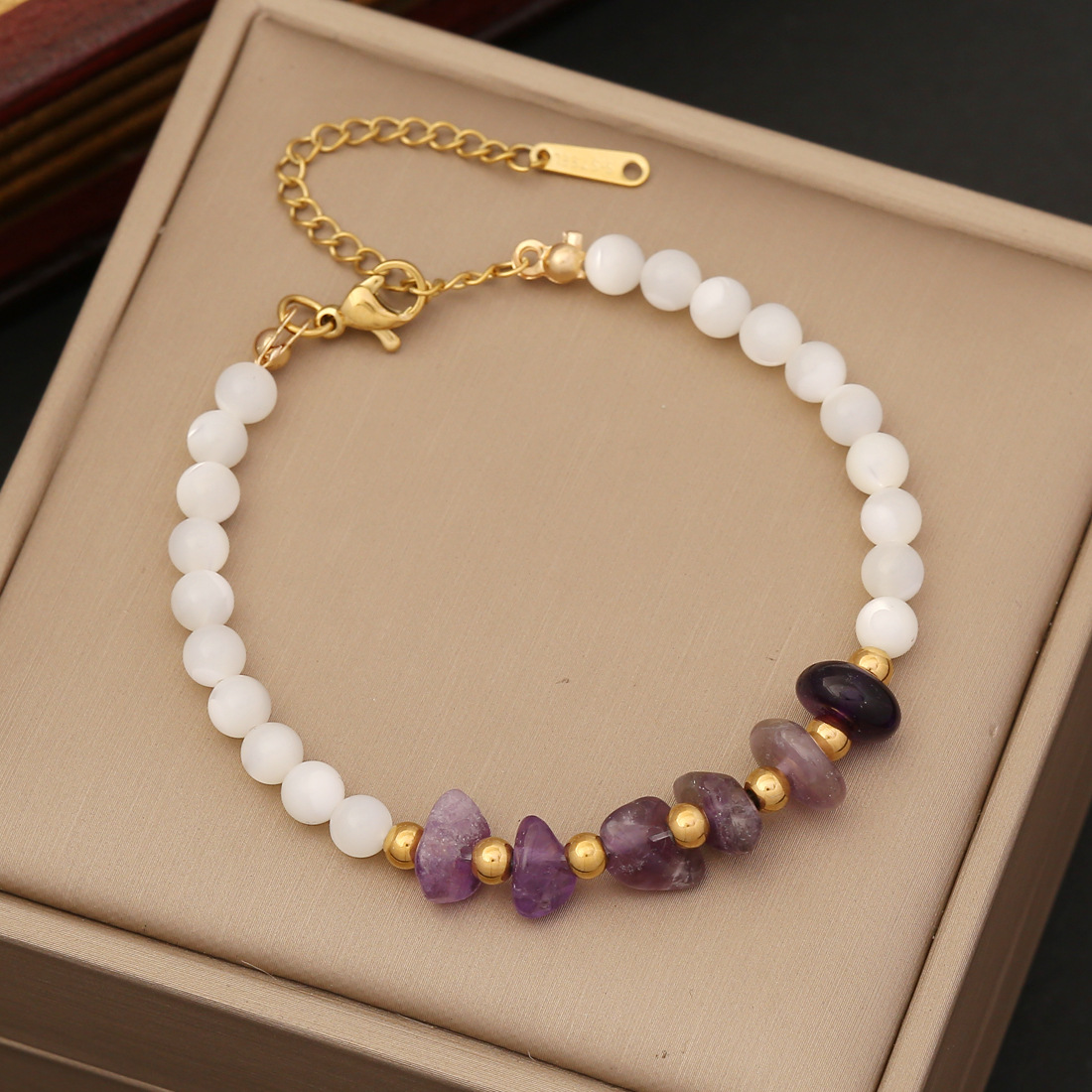 Elegant Design Shell Beads Natural Stone Strands Bracelets Amethyst Tiger Stone Jewelry