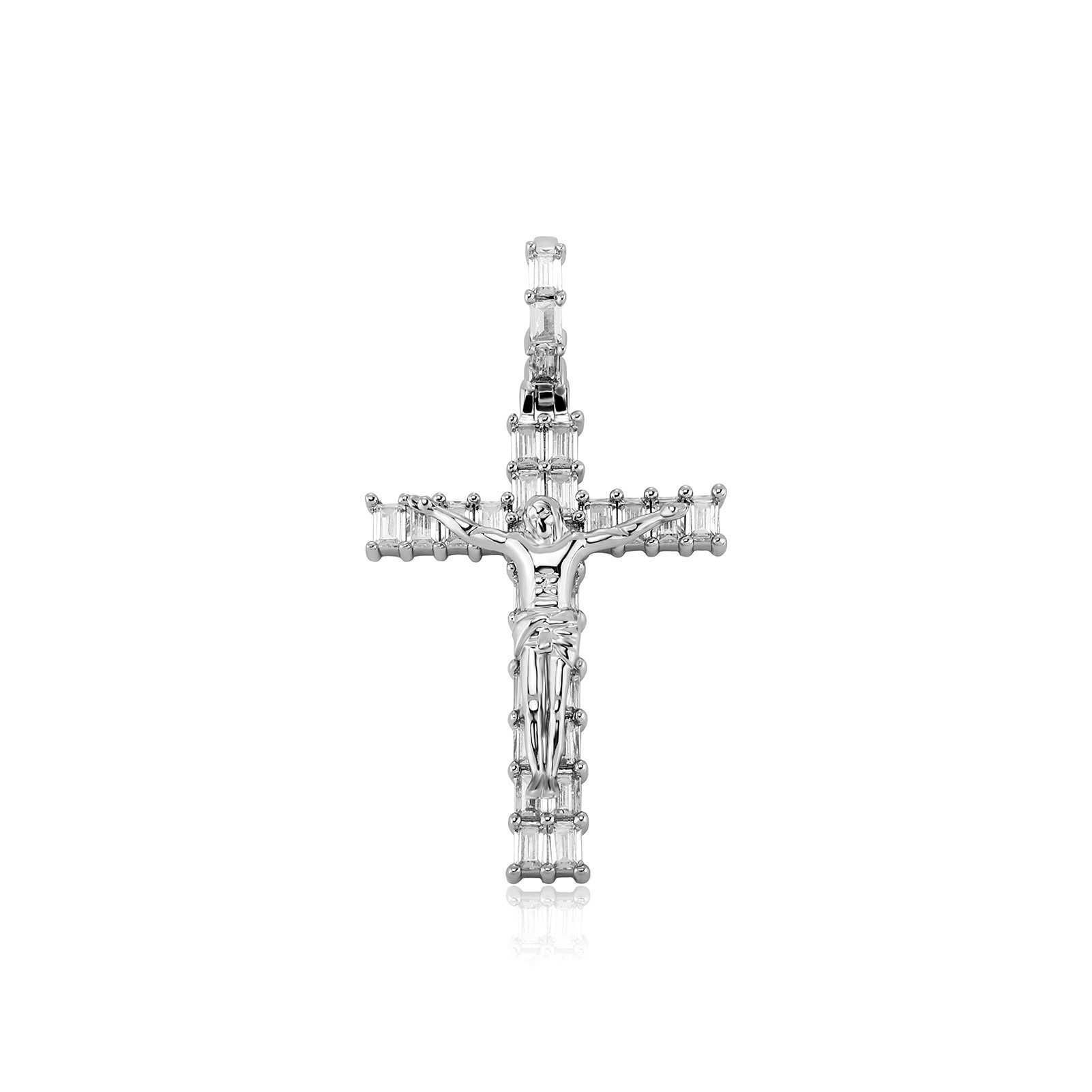Designer Baguette Cz Stone Large Cross Jesus Pendant Necklace Micro Set Cubic Zircon Real Gold Plated Mens Women's Hip Hop Jewelry Aesthetic Crys