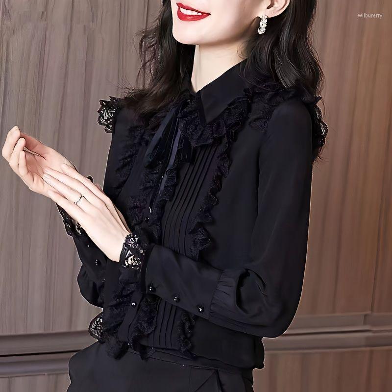 Women's Blouses 2023 Autumn Korean Trendy Retro Elegant Solid Black Blouse Top Female Chic Lace Long Sleeve Loose Work Wear Button Up Shirt
Women's Blouses 2023 Autumn Korean Trendy Retro Elegant Solid Black Blouse Top Female Chic Lace Long Sleeve Loose Work Wear Button Up Shirt