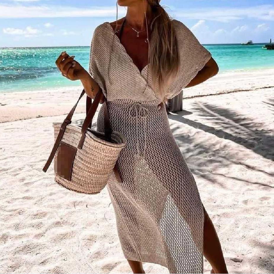 

Swimwear Yiiciovy Women's Summer Boho Beach Dresses Ladies Sexy Bikini CoverUps Swimsuit Vneck Crochet Knitted CoverUp Beachwear Dress