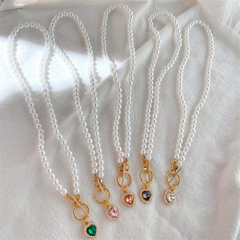 Chains Colorful Crystal Heart Pendant White Pearl Chain Necklace For Women Elegant Beaded Choker Fashion Wedding Jewelry 2023
Chains Colorful Crystal Heart Pendant White Pearl Chain Necklace For Women Elegant Beaded Choker Fashion Wedding Jewelry 2023