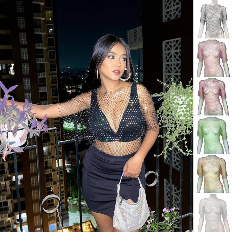 Women's Blouses Women Party Cover Up Hollow Out See-through Lady Nightclub Top Sexy OShort Sleeves Shiny Rhinestone Clubwear Female Clothes, Green
Women's Blouses Women Party Cover Up Hollow Out See-through Lady Nightclub Top Sexy OShort Sleeves Shiny Rhinestone Clubwear Female Clothes, Green
