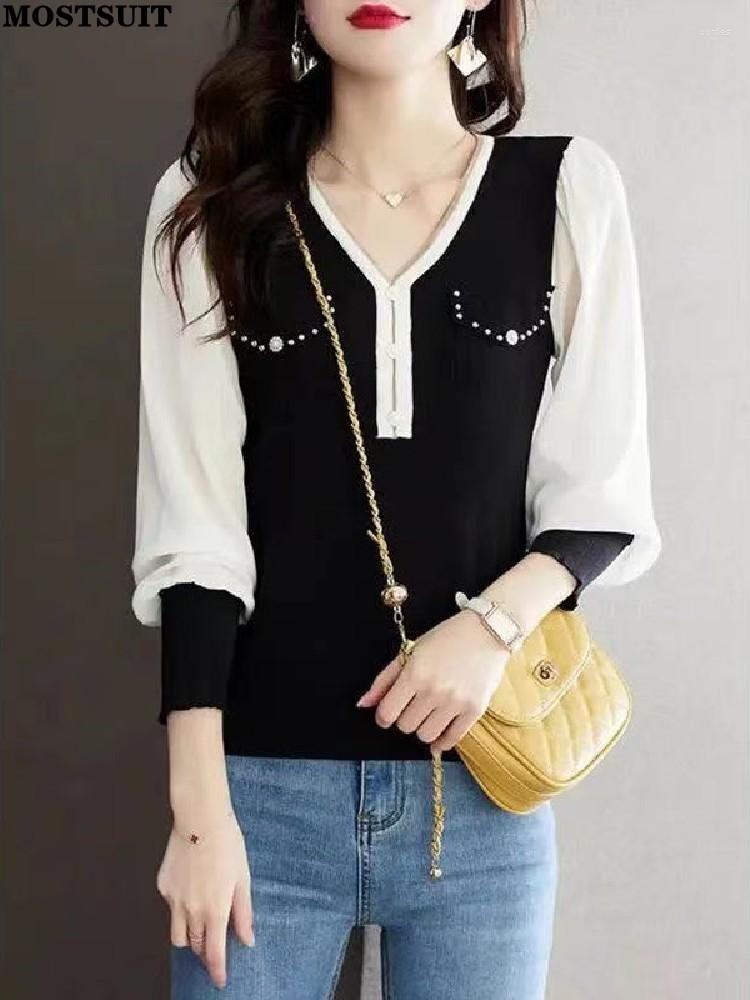 Women's Sweaters Workwear V-neck Knit Sweater Tops Women Long Sleeve Color-blocked Pullover Knitwear Elegant Fashion Chic Ladies Jumpers Top, Black
Women's Sweaters Workwear V-neck Knit Sweater Tops Women Long Sleeve Color-blocked Pullover Knitwear Elegant Fashion Chic Ladies Jumpers Top, Black