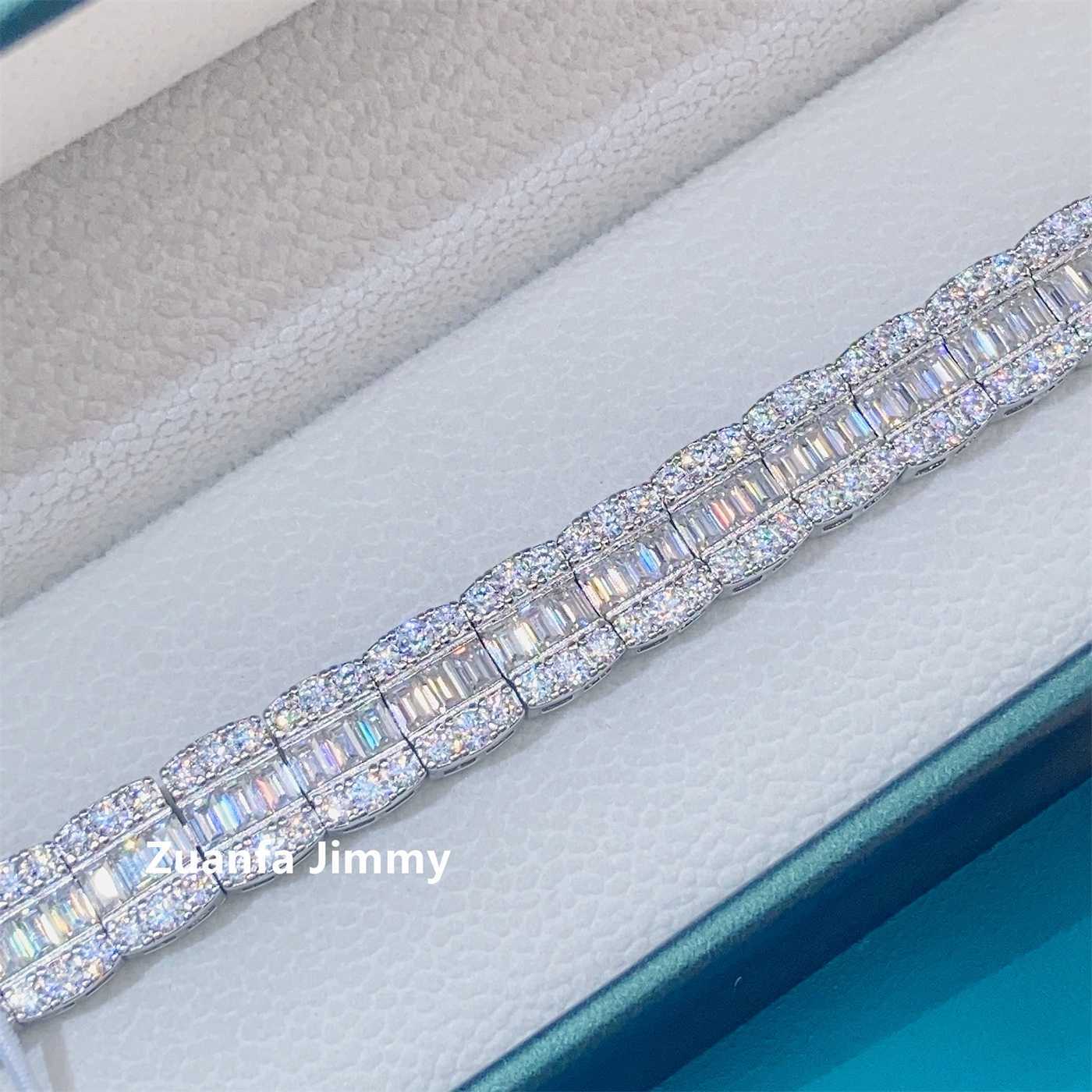 bracelet necklace mossanite Pendant Necklaces Hip Hop Style Customized Pass New Design 9mm Width Baguette +round Vvs1 Cluster Tennis Chain Bracelet