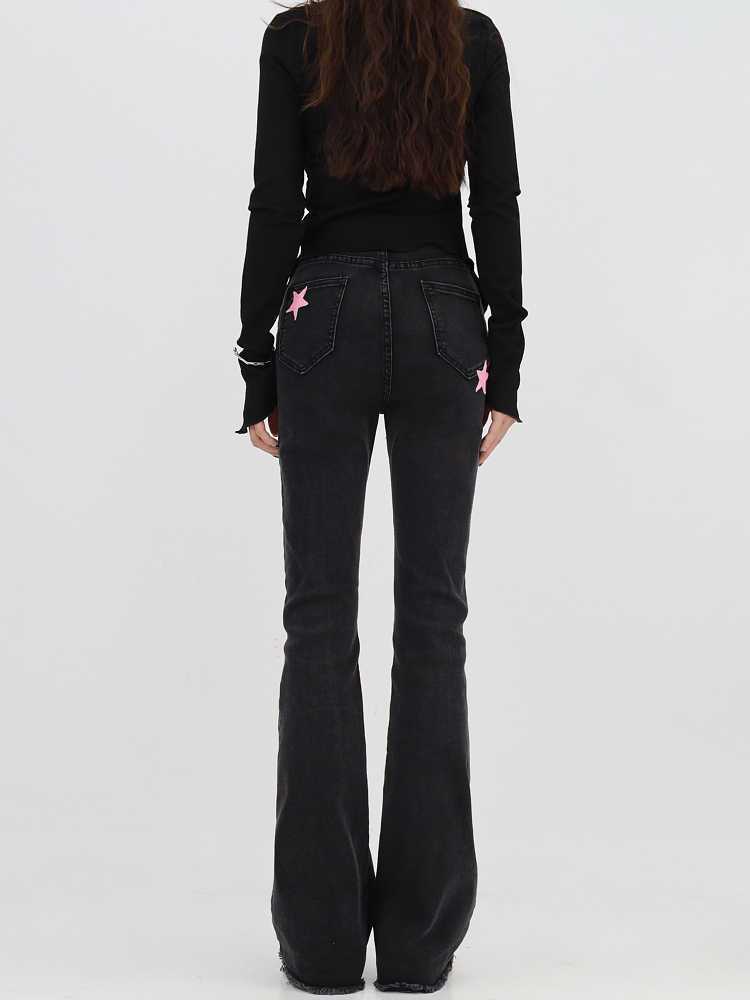 Women's Pants s European and American women clothing large size vibe wind girl micro flared jeans casual straight star patch 230512