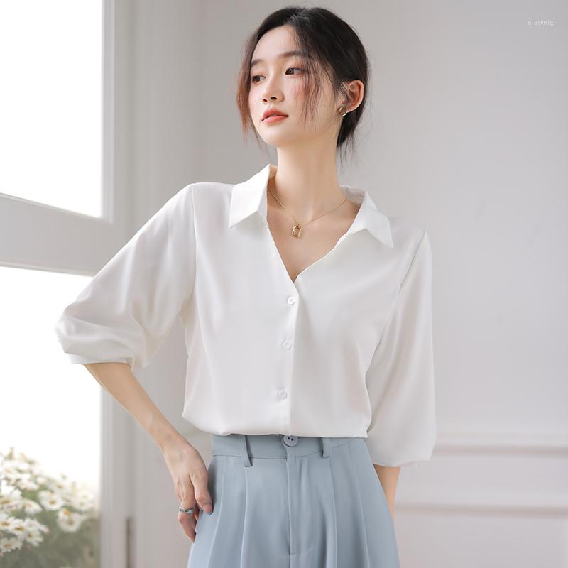 Women' Blouses Elegant Office Ladies Shirt Korean Style Woman Blouse Spring Summer Short Sleeve Solid Color Chiffon Shirts Tops Blusa Mujer, White
Women' Blouses Elegant Office Ladies Shirt Korean Style Woman Blouse Spring Summer Short Sleeve Solid Color Chiffon Shirts Tops Blusa Mujer, White