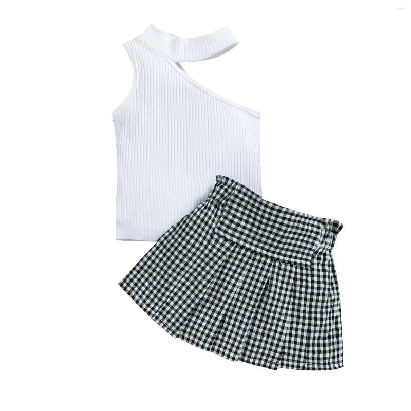 Clothing Sets Baby Toddler Girl Outfit Set Solid Color Sleeveless Irregular Ribbed Tops With High Waist Plaid Skirt, Picture shown
Clothing Sets Baby Toddler Girl Outfit Set Solid Color Sleeveless Irregular Ribbed Tops With High Waist Plaid Skirt, Picture shown