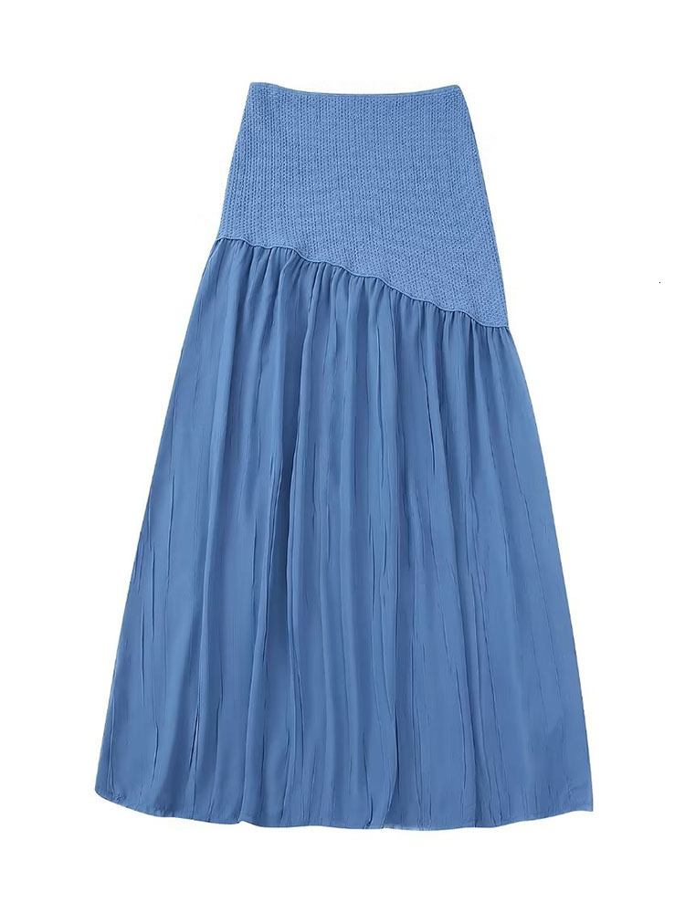 Two Piece Dress TRAF Fashion Women Solid Knitted Skirts Sets Summer Square Collar Sleeveless Tank Tops High Waist Patchwork Outwear 230512