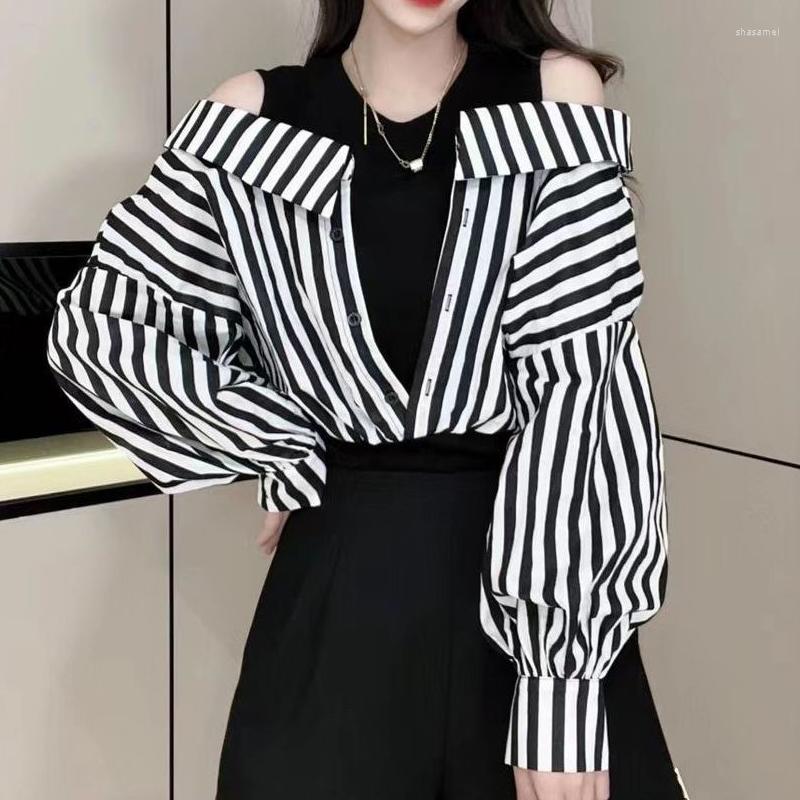 Women's Blouses Women Sexy Off Shoulder Striped Print Patchwork Shirts Korean Fashion Fake Two Pieces Chic Blouse Casual Simple Long Sleeve, Black
Women's Blouses Women Sexy Off Shoulder Striped Print Patchwork Shirts Korean Fashion Fake Two Pieces Chic Blouse Casual Simple Long Sleeve, Black