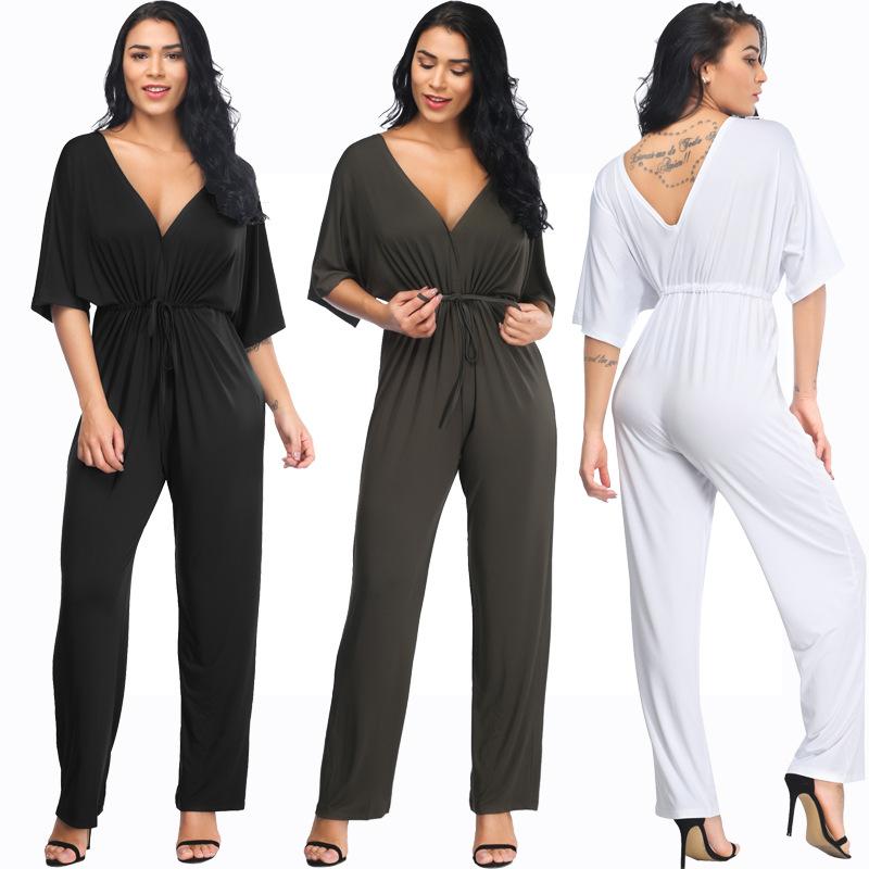 Women's Jumpsuits & Rompers V-neck Sexy Elastic With XL Jumpsuit, White