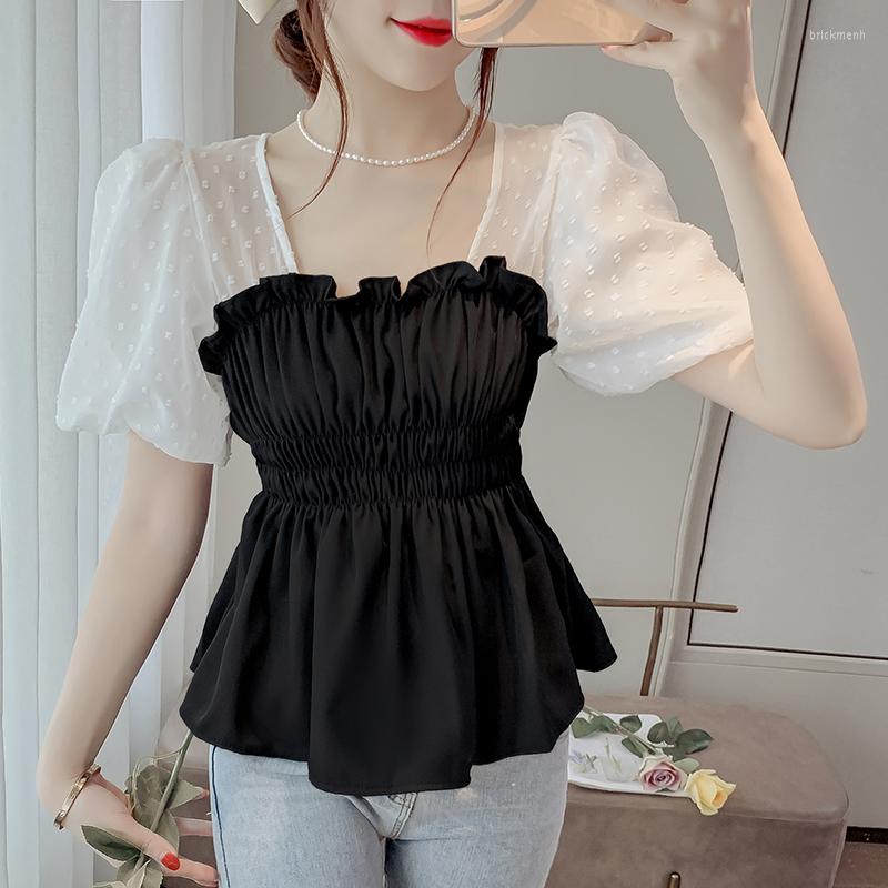 Women's Blouses Classic Color Matching Fashion Net Penetration Ruffles Women Short Sleeve Slash Neck Slim Korean All--match Lady Shirt, Picture color
Women's Blouses Classic Color Matching Fashion Net Penetration Ruffles Women Short Sleeve Slash Neck Slim Korean All--match Lady Shirt, Picture color
