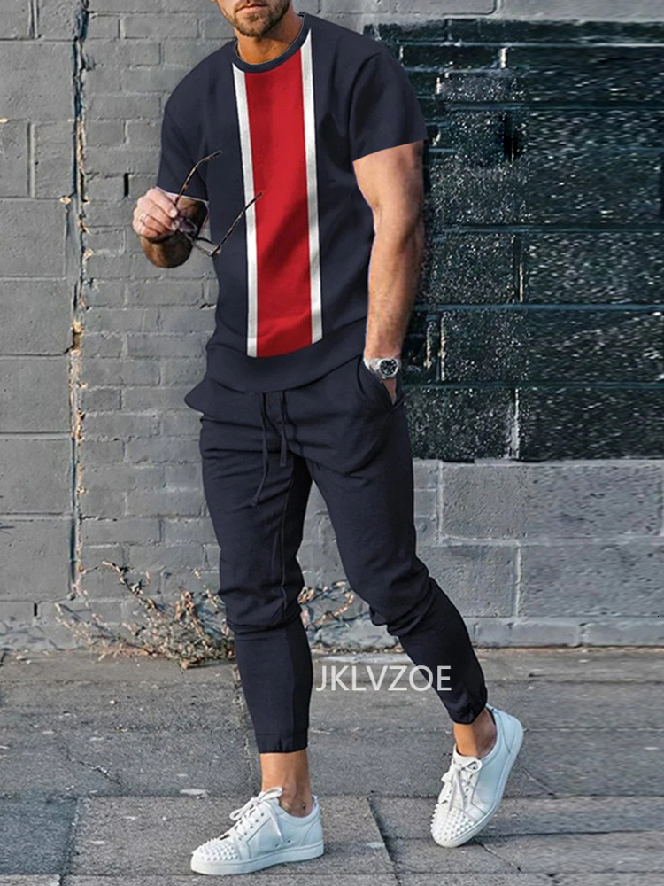 Men's Tracksuits Summer Fashion Men T Shirt Suits Tracksuits 3D Printed Outfits Sportswear Short Sleeve Streetwear Tshirt Long Pants 2 Piece Set 