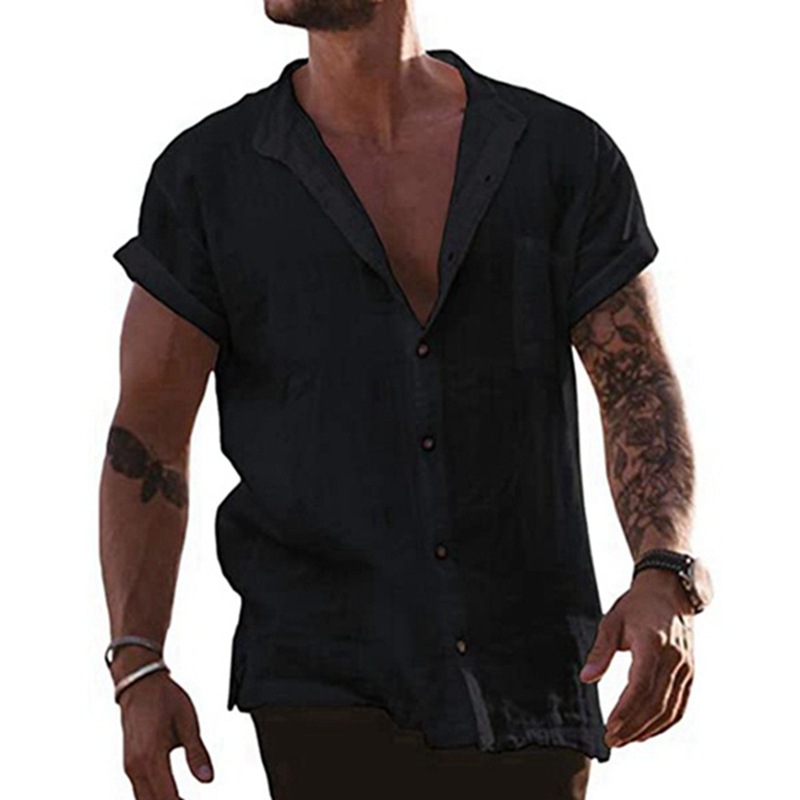 summer men pure color cotton and linen shirt loose big yards thin type of men's shirts, Black
summer men pure color cotton and linen shirt loose big yards thin type of men's shirts, Black