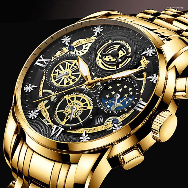 Wristwatches 2023 Calendar Men's Fashion Watch Hollow Flywheel Rhinestone Waterproof Sun Moon And Stars Quartz, Black steelblack fac
Wristwatches 2023 Calendar Men's Fashion Watch Hollow Flywheel Rhinestone Waterproof Sun Moon And Stars Quartz, Black steelblack fac