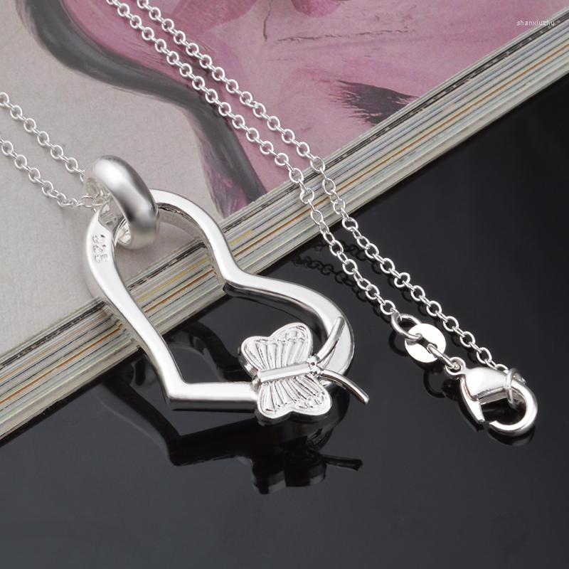

Chains Brands 925 Stamped Silver Pretty Heart Butterfly Pendant Necklace For Women Fashion Wedding Party Jewelry Holiday Gifts