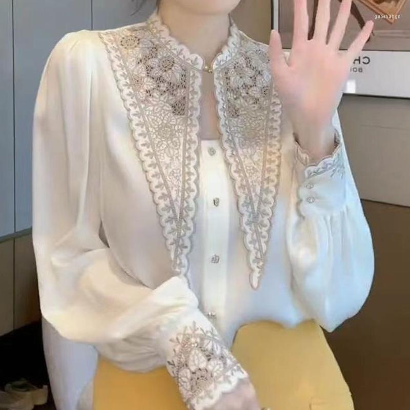 Women' Blouses Korean Celebrity Embroidered Pointed Neck Shirt For Women 2023 Spring Casual Top Womens Tops Blusas, White
Women' Blouses Korean Celebrity Embroidered Pointed Neck Shirt For Women 2023 Spring Casual Top Womens Tops Blusas, White